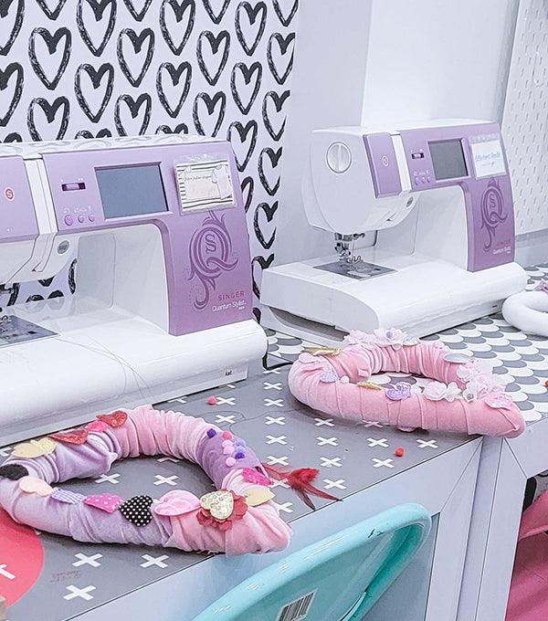 Valentine Decoration in Front of Sewing Machines