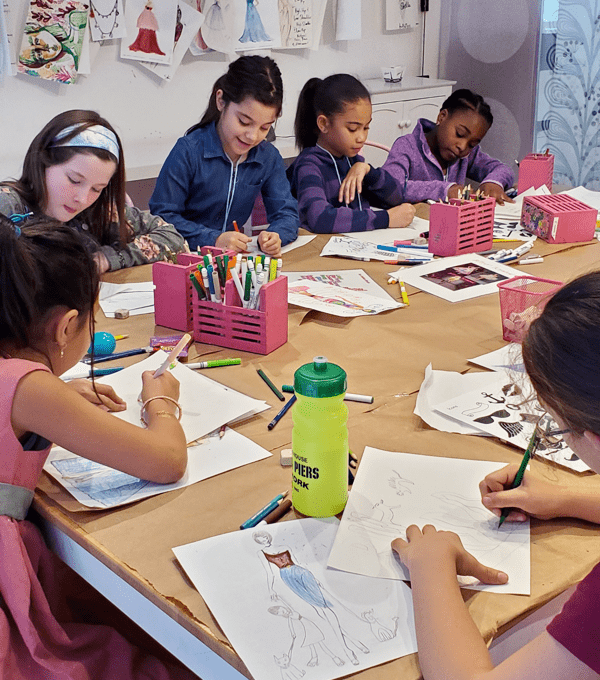 Kids skteching Fashion Illustrations at The Fashion Class NYC