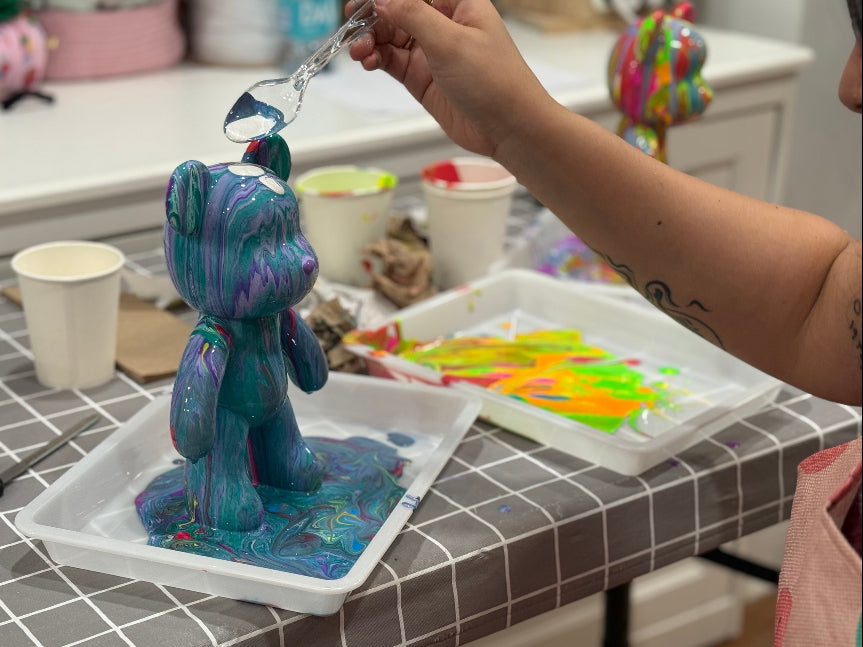 acrylic pour bear team building event